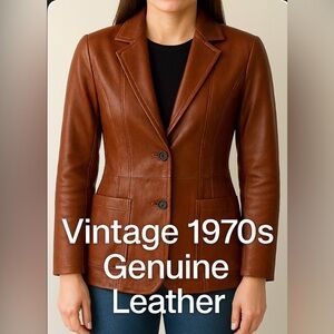 Vintage 1970s Brown Leather Blazer | Genuine Leather